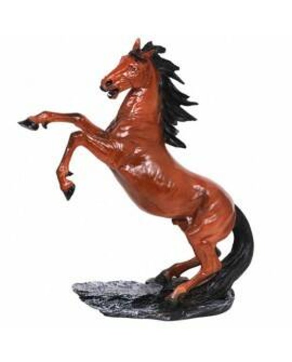 Paard steigend bruin polyester résine 110 cm