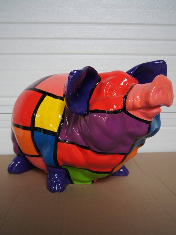 L1e Funny spaarvarken polyester résine block multicolore 50 cm