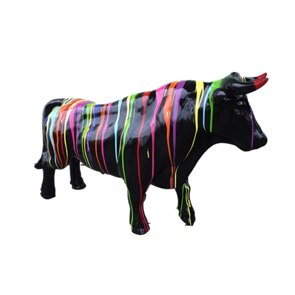A1389 Stier staand multicolor zwart drop 110 cm