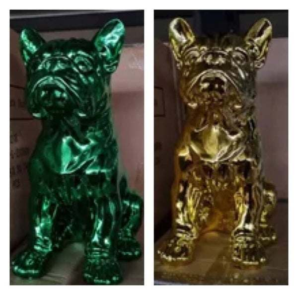 201218 Hars sculpture Chroom mops hondje 30 cm verp 2 per kleur