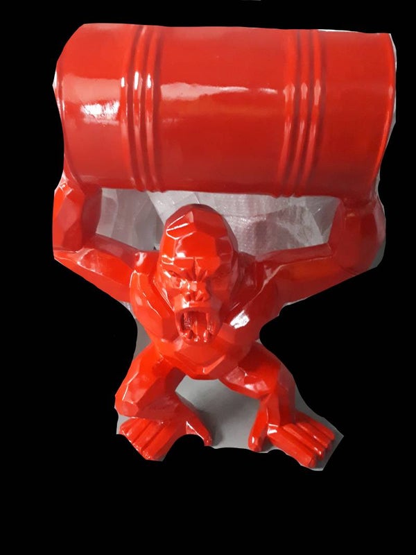 DAPT70 Jungle Gorilla origami aap met ton rood polyester résine 70 cm