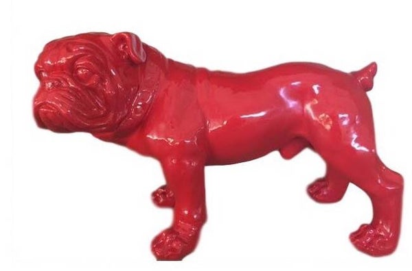 DHC65k Engelse  buldog hond roos  kop opzij polyester résine 35 x 65 cm