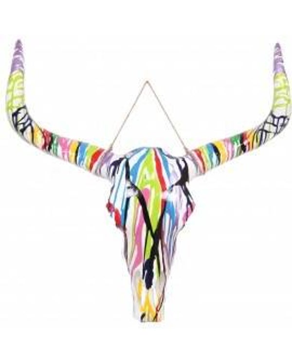 K38 Funny Koe schedel multicolor drop polyester résine 75 cm