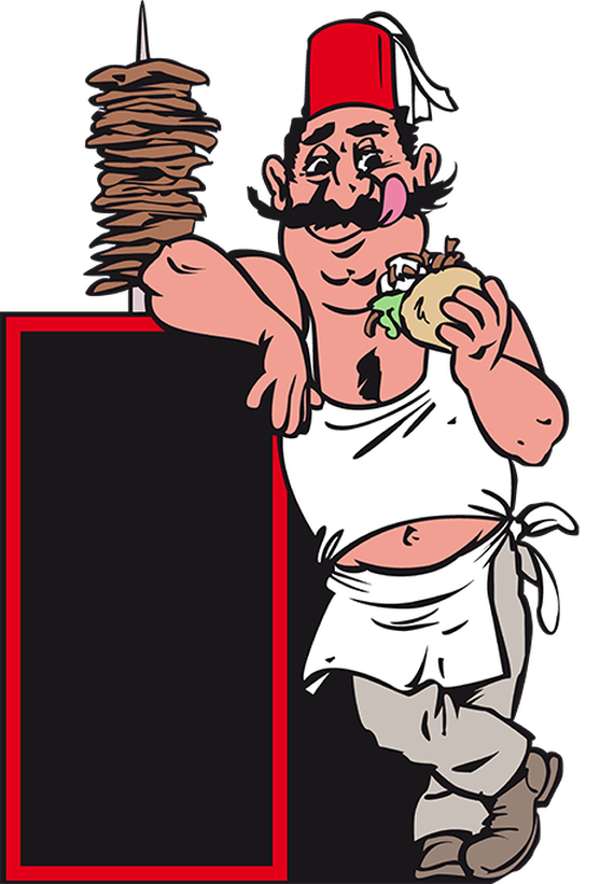 Stoepbord kebabman op veren standard met dubbel schrijfbord panneaux-trottoir 170 cm