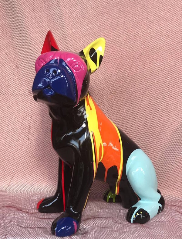 DHC49 Hond France Bulldog zit multicolor drop zwart of wit polyester résin 40cm
