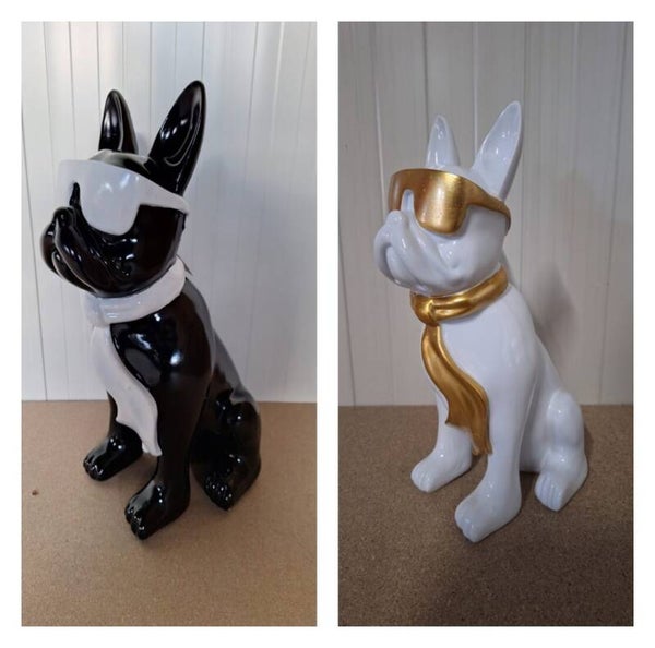 DHC78   France bulldog wit goud hond net bril en das 80 cm