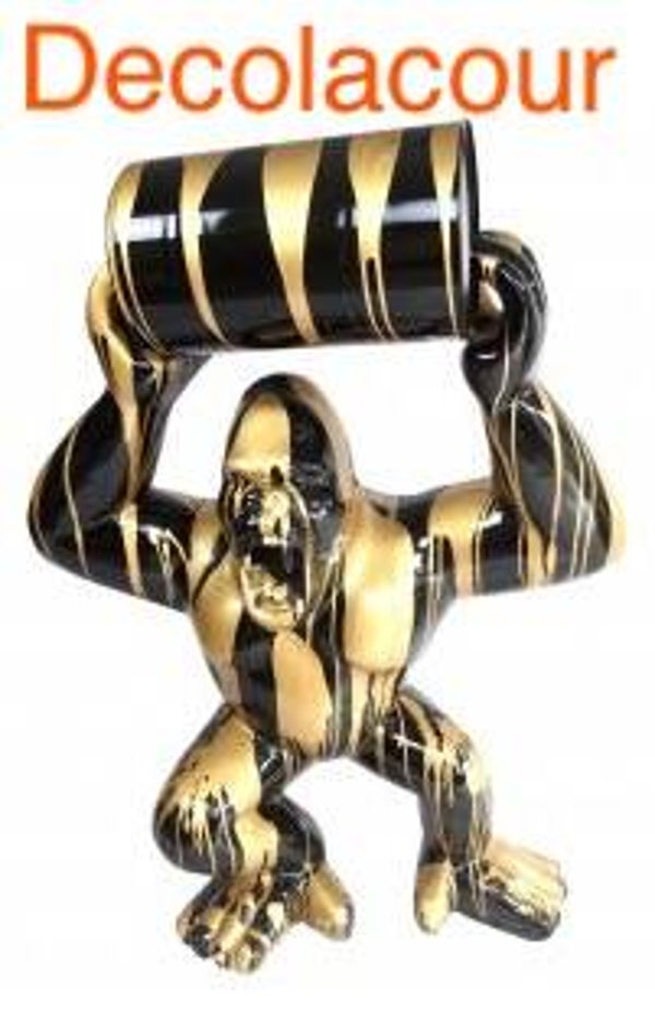 DAPT70 gorilla met ton zwart goud polyester résine 70 cm