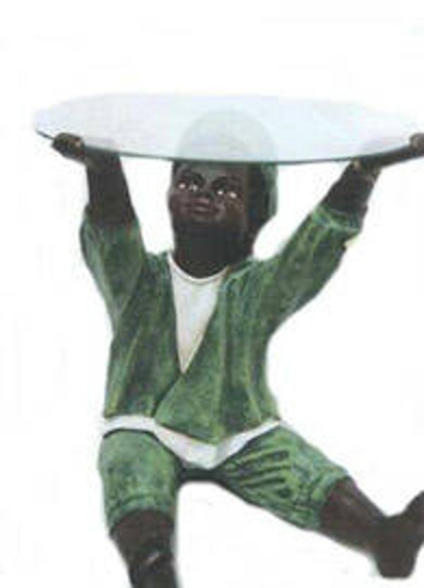 AS026 Curiosa Africaan tafel polyester résine met glasblad 65 cm