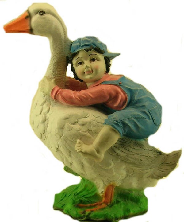 DG30 pluim gans  met kind Op rug polyester résine 40 cm