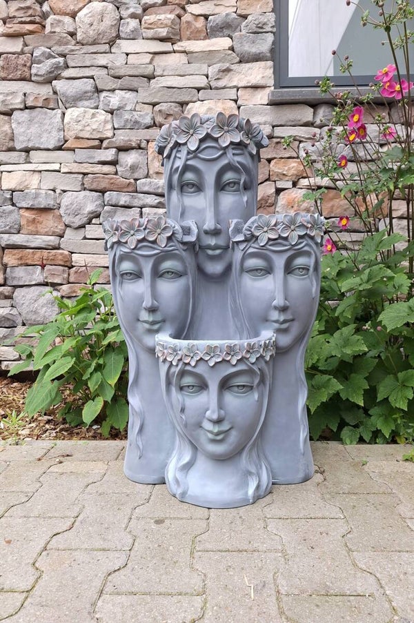 4 gezicht fontein antiek steen kleur 81cm