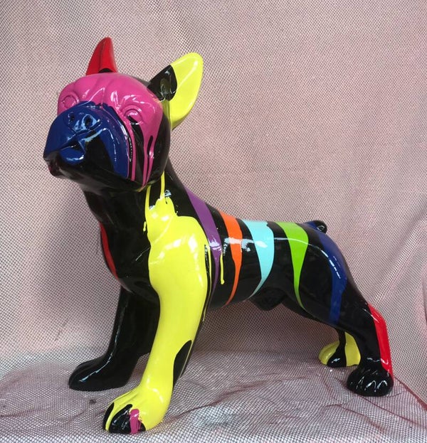 France Bulldog staand multicolor drop zwart of wit polyester résin 40cm