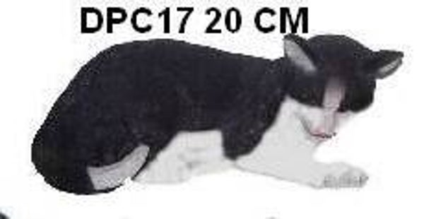 DPC17 ligende Kat zwart wit polyester résine 20 x 40 cm