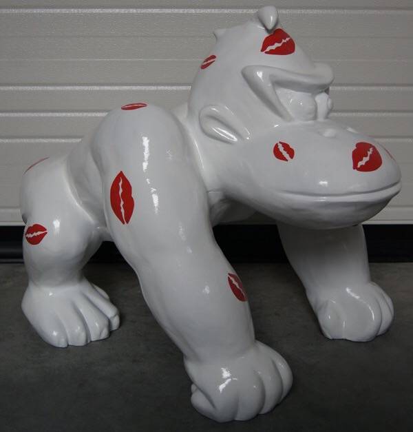 DG59 Jungle Gorilla apen op 4 poten polyester wit of zwart Kiss me 70 cm