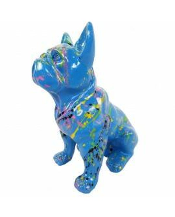 DHC78 France buldog Blauw spin  zit met zonnebril en das polyester résine 125 cm
