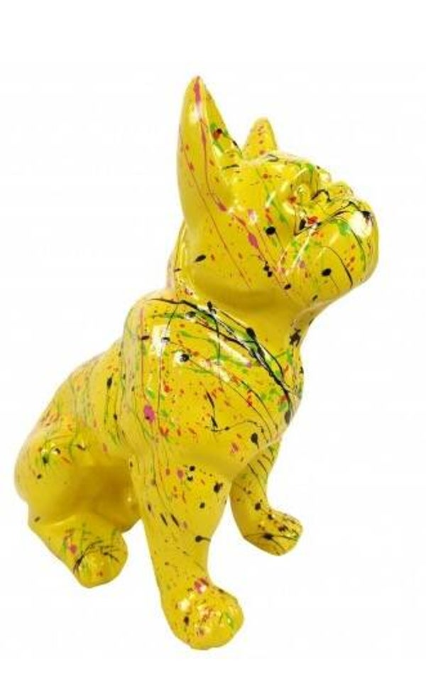 DHC78 France buldog Geel spin zit met zonnebril en das polyester résine 125 cm