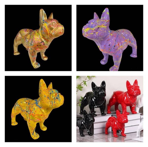 DHC57 hond  France buldog milticolor splach polyester résine 30 x 60 cm