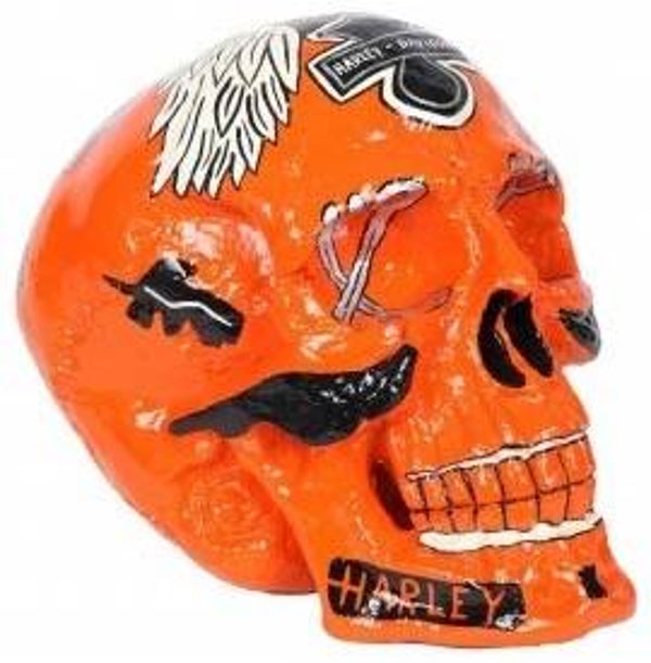 Funny moto schedel orange Harley 45 cm