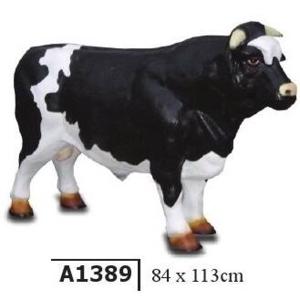 DHD A1389 Stier stand zwart en wit polyester résine  84 X 113 CM