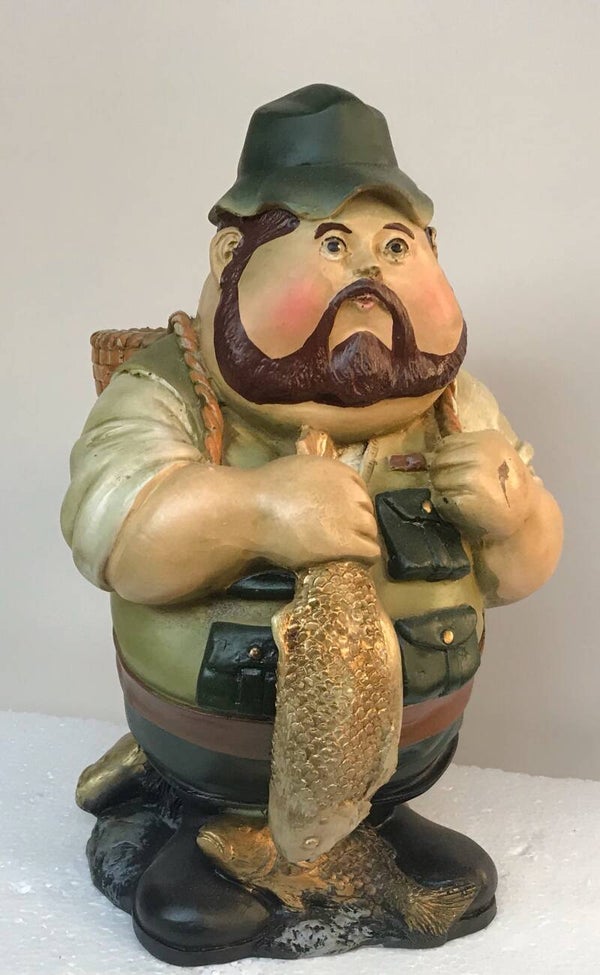 Funny visser met vismand en vis polyester résine 35 cm