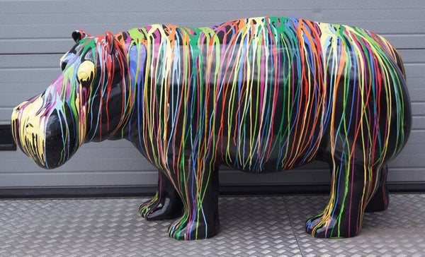 A1489 G4B neushoorn zwart of wit multicolore drop polyester résine 75 X 145 CM