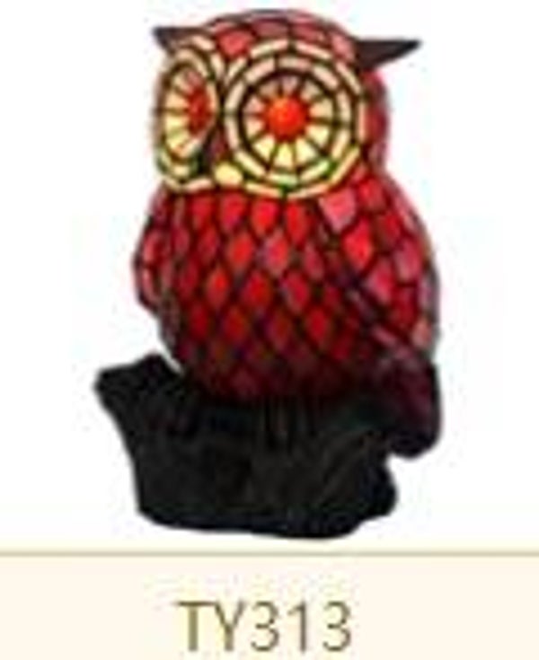 TLC00105BR Tiffany tafel lamp uil op boomstronk rood 25 cm 