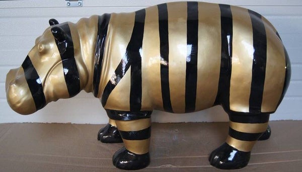 G56O Jungle nijlpaard Zwart Goud multicolore polyester résine 45 x  100 cm