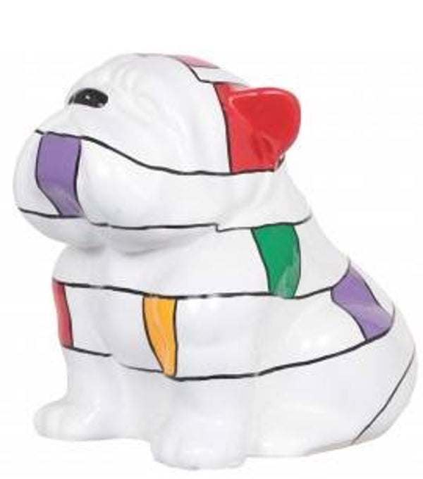 DHC83 Funny  hond Engelse bulldog multicolor mondriaan polyester résine 60 Cm