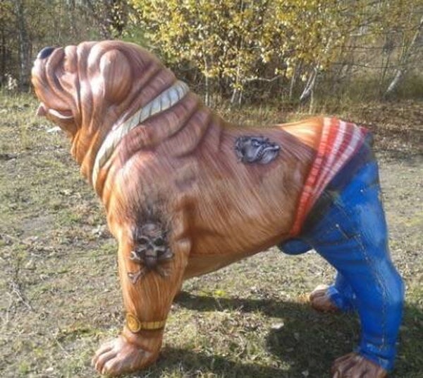 DHC72b Hond Engels bulldog polyester résine  jeans broek 180:cm