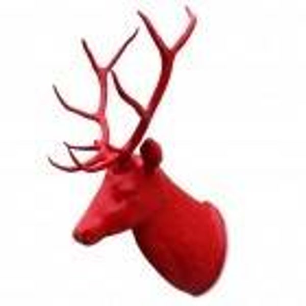 K36R Funny Herten kop met corne polyester résine rood 75 cm