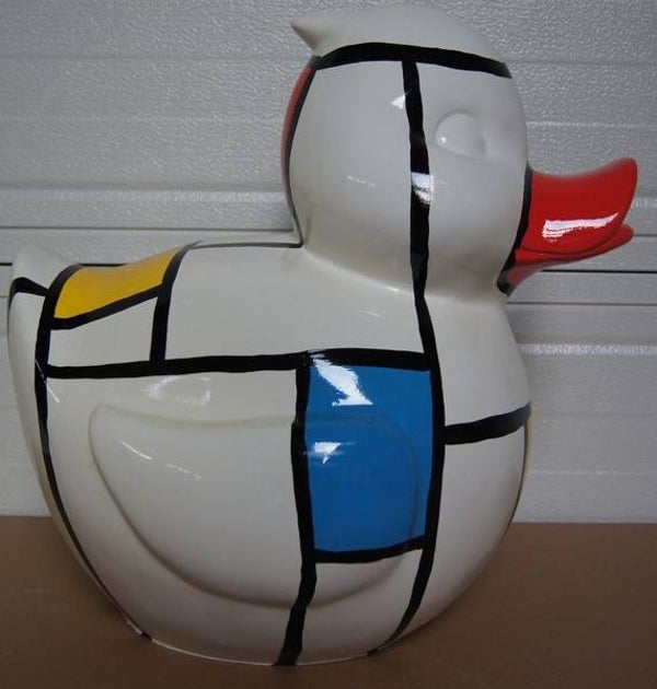 DE14 Funny Badeend zwart multicolor mondriaan polyester résine 60 cm