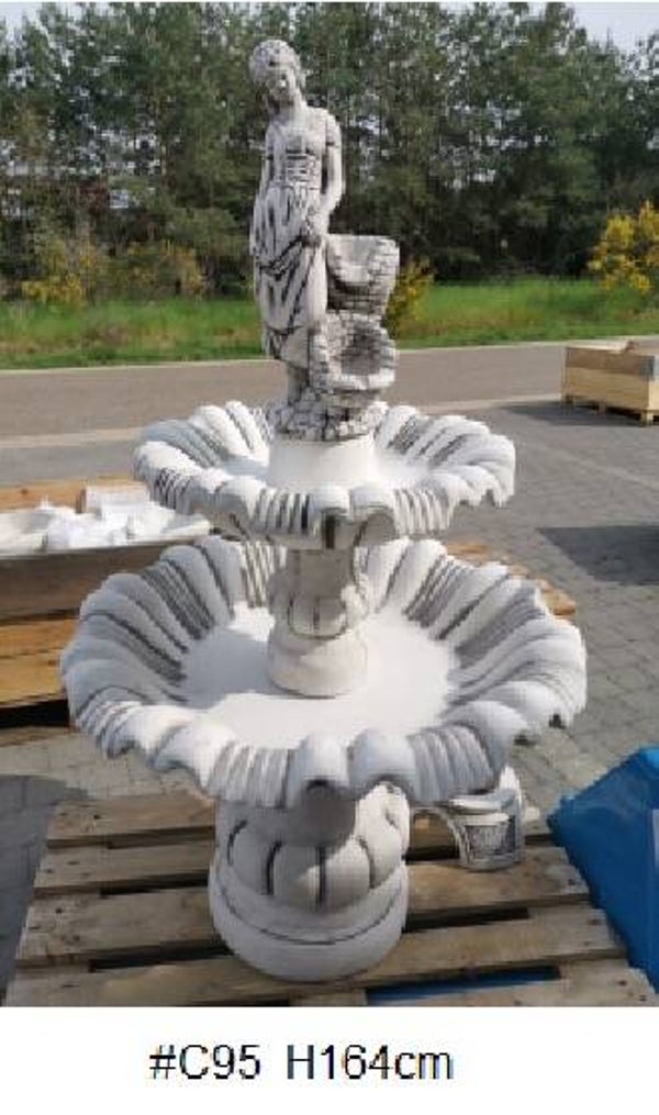J14 Beton 2 schaal fontein met dame met kruik H170 cm