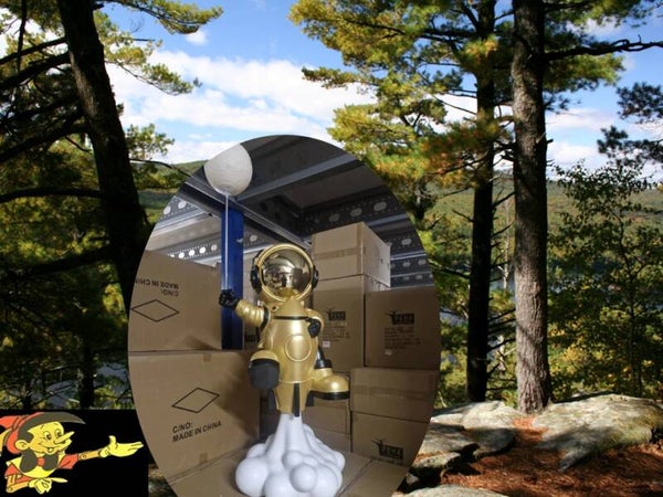 chroom astronaut op raket met lamp 160 cm