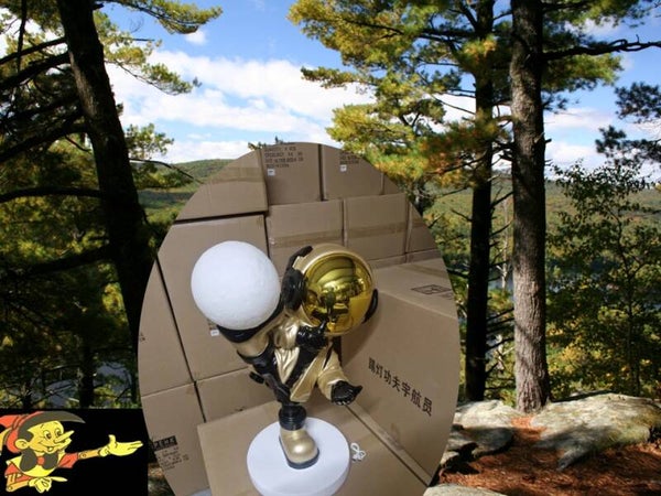 chroom astronaut met lamp 100 cm