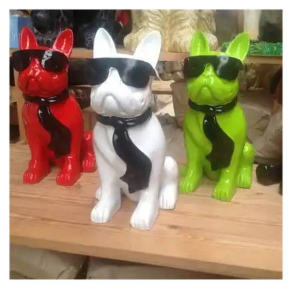 FB213040 Hond France bulldog zit met bril en das  40 cm