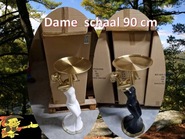 Dame serveerster met schaal wit of zwart 90 cm