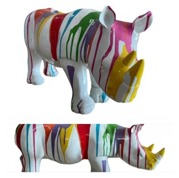 A797 Jungle  Neushoorn multicolor zwart of wit drop 45 x 100 cm