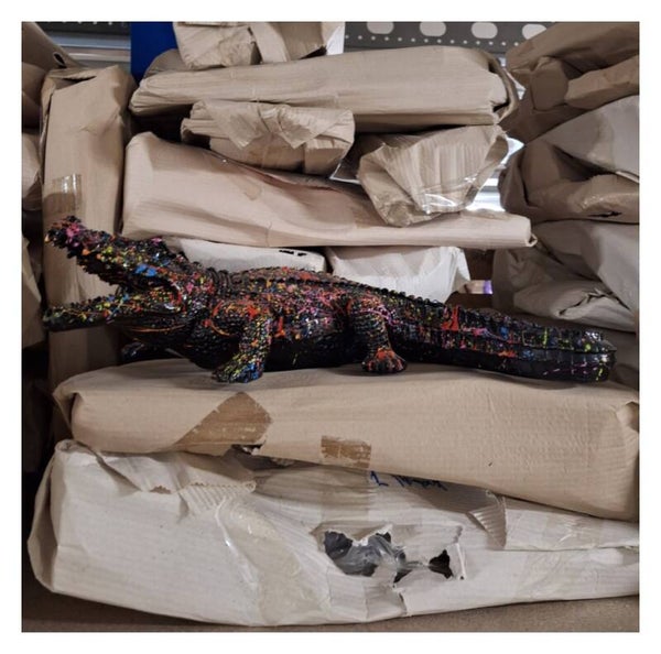 DCM70  Alligator cocodile zwart multicolore splach polyester résine 70 cm