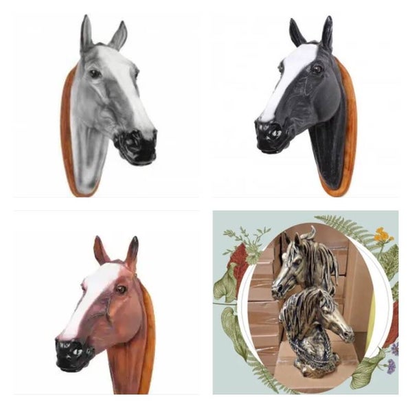 DP24   Paarde kop om op te Hangen zwart polyester résine 75 cm