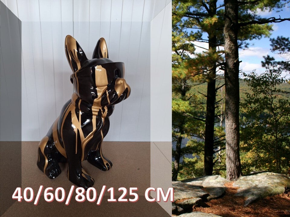 FB213060 France Buldog zit zwart goud met bril en das  60 cm verp 2