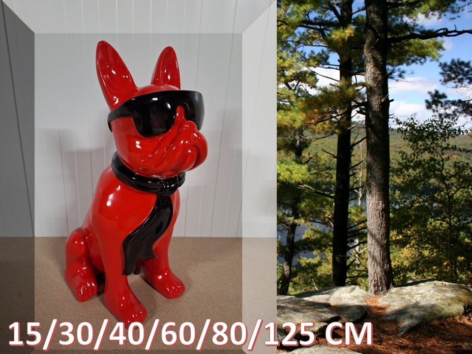 France Buldog zit rood met bril en das  60 cm verp 2