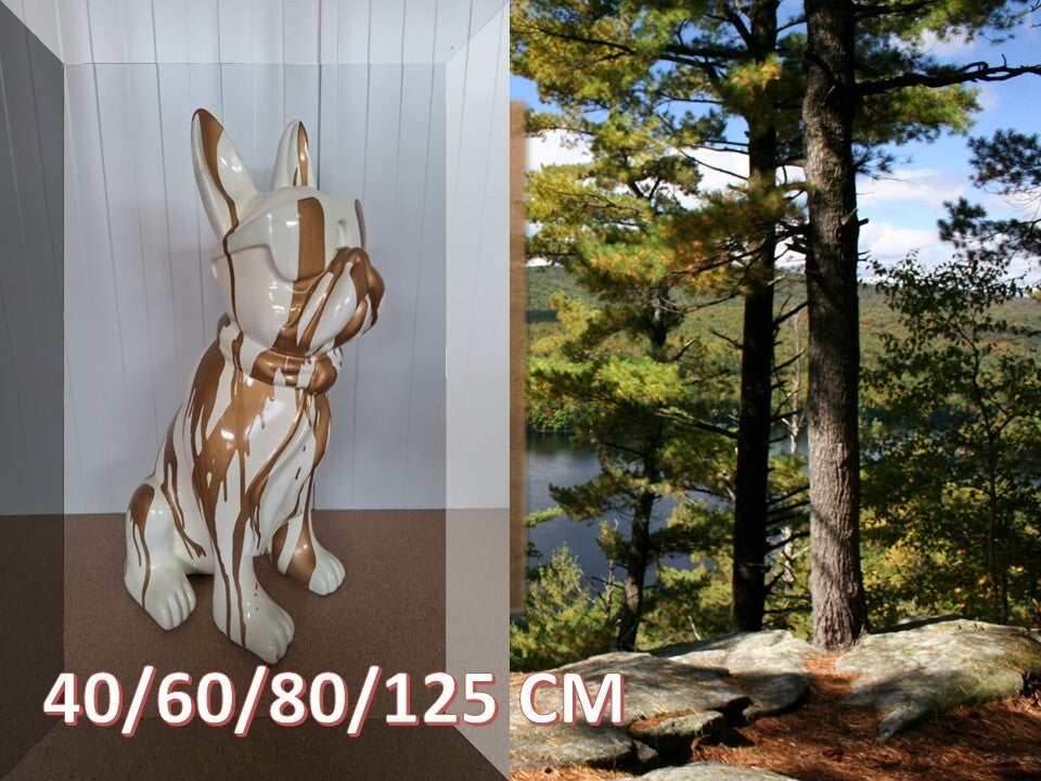 FB213060 France Buldog zit wit goud met bril en das  60 cm verp 2