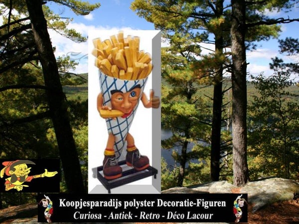 Horeca frietzak rode of groene of blauwe streep op metaal wielen polyester résine 180 CM