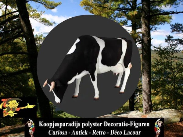 K2  Koe grazend levensgroot polyester résine  Zwart wit  150 x 220 cm