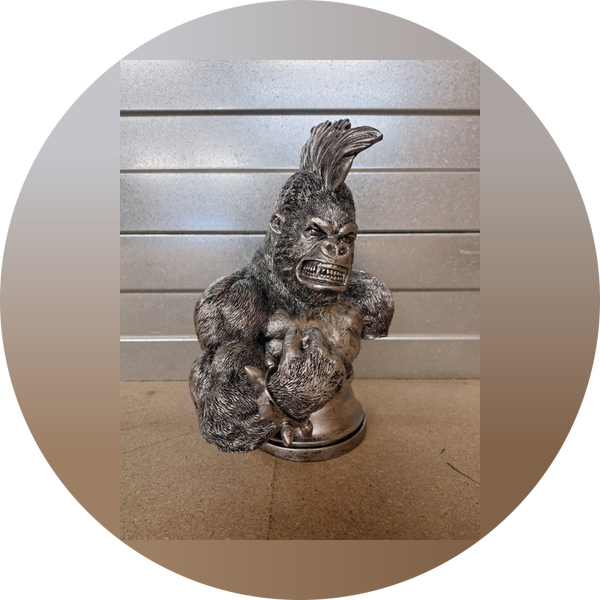 AAP BURSTE antiek zilver OP VOET GR 30 CM