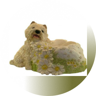 CEZAR HONDJE MET POTJE polyester résine 35 CM