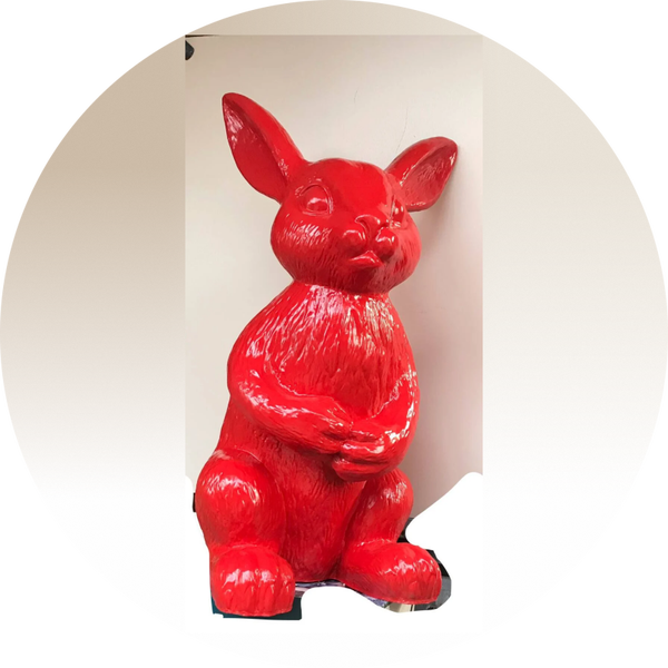 konijn zit rood polyster résine zit 90cm
