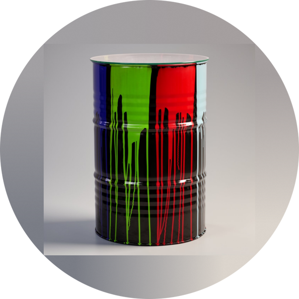 ART pop vat pilaar ton métaal met  glasblad zwart multicolor drop  120 cm
