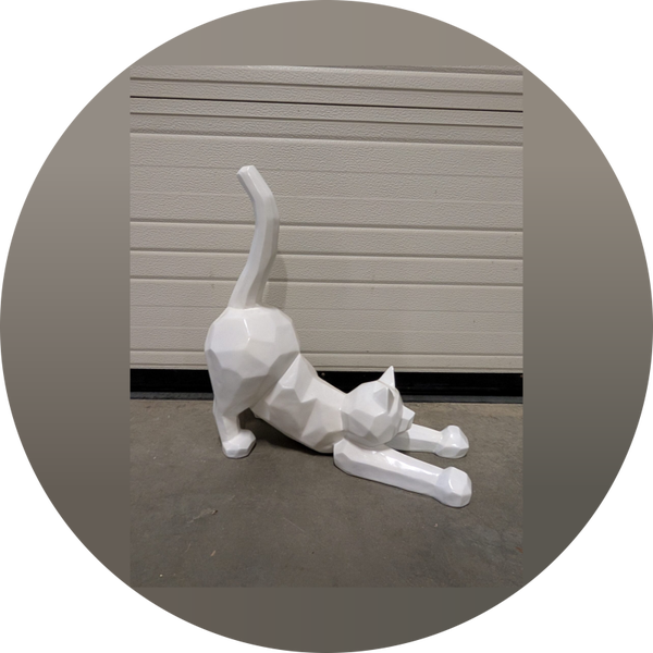 sluipende kat wit zwart rood origami 60 x 40 cm