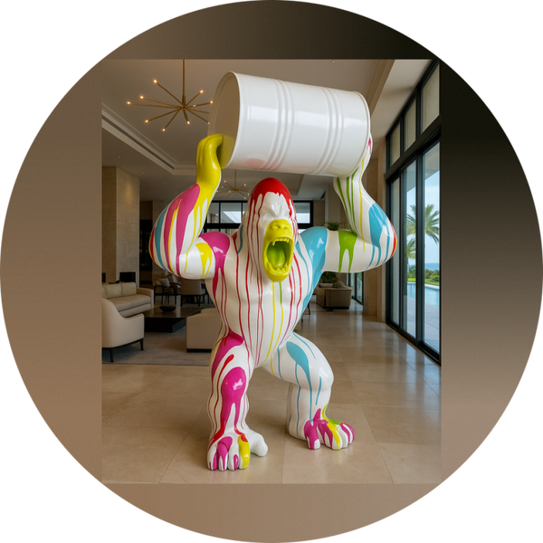 ART pop  Gorilla aap XXL met ton zwart multicolor polyester résine 250  cm