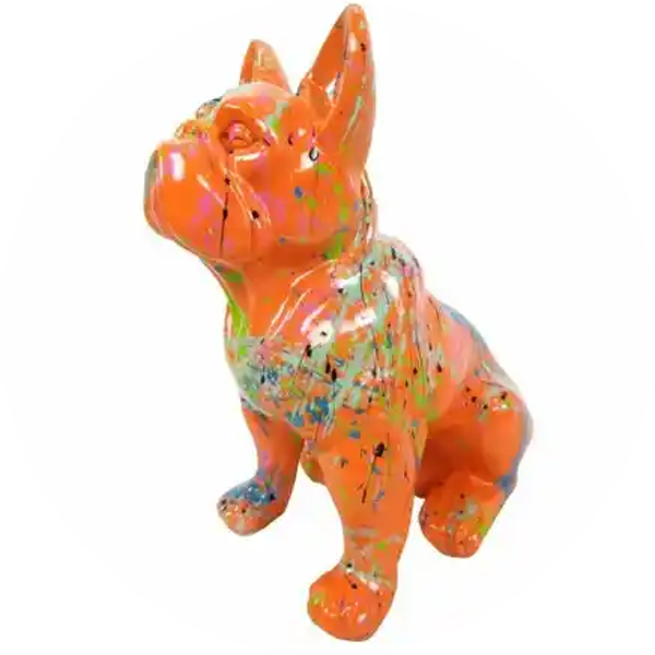 ART pop France buldog Orange splash zit met zonnebril en das polyester résine 125 cm